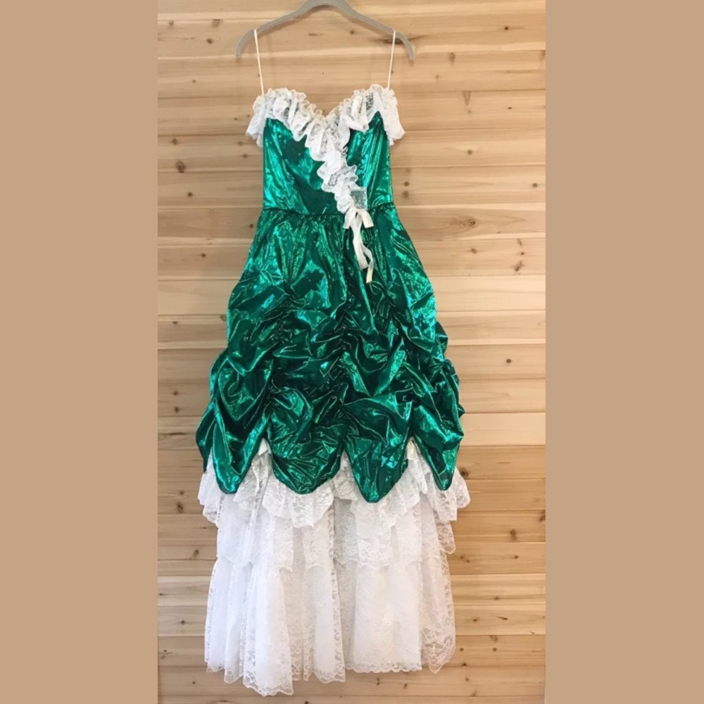 Vintage Mermaid Green Ugly Prom Dress 80s